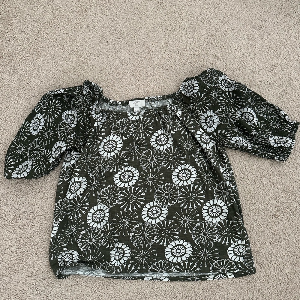 LOFT Black and White Floral Blouse
